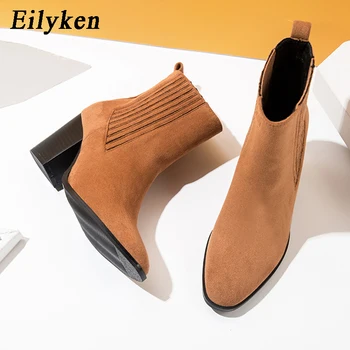 

Eilyken 2020 Newest Popular Suede Western Ankle Boots Women Sexy Pointed Toe Kitten Heels Slip-On Cowboy Knight Bootties Size 42