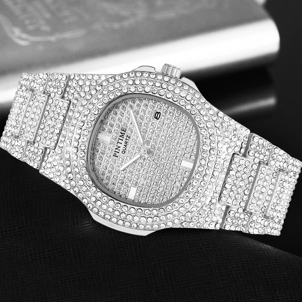Дропшиппинг, часы Iced Out, мужские, женские, кварцевые, с золотым бриллиантом, мужские часы, Топ бренд, Роскошные, хип-хоп, Стальные наручные часы, Reloj Hombre
