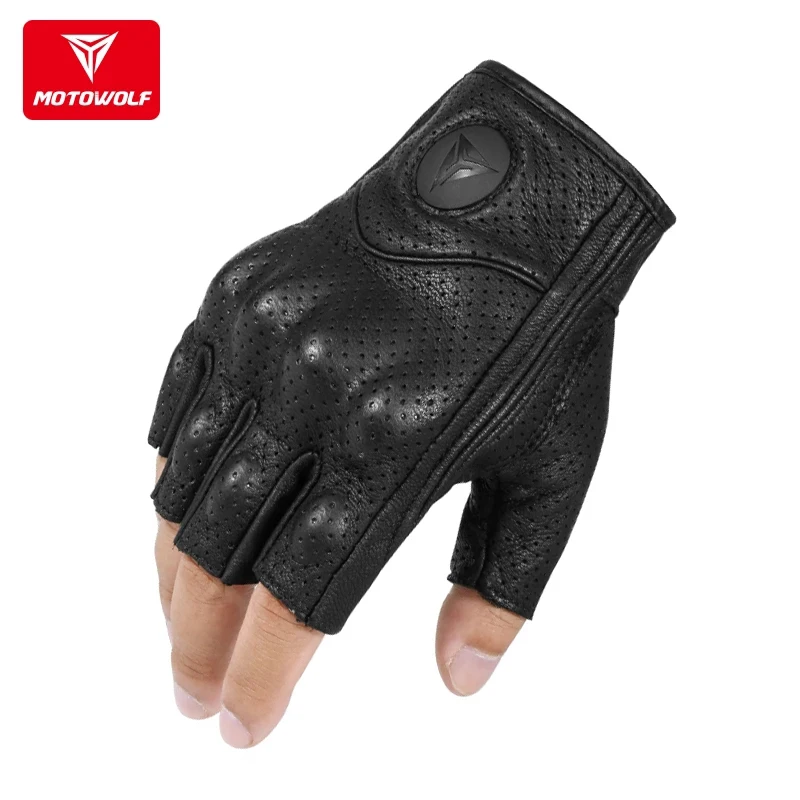 

Half Finger Motorcycle Gloves Leather Guantes Moto Verano Estivi Luvas Ciclismo Gant Cycling Fingerless Gloves Tactical Retro