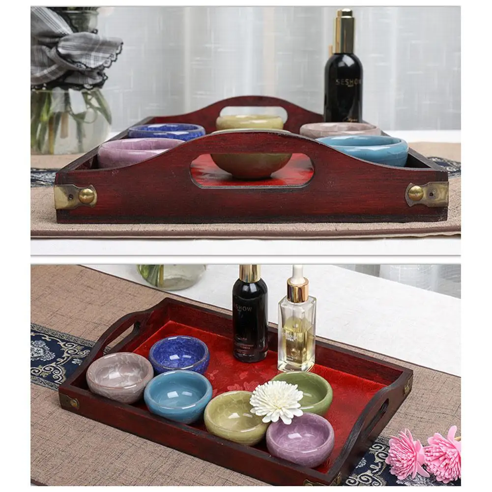 Retro Hotel Dessert Rectangular Dinner Home Storage Solid Wood Snack Tea Food Tableware Serving Tray Kitchen Storage