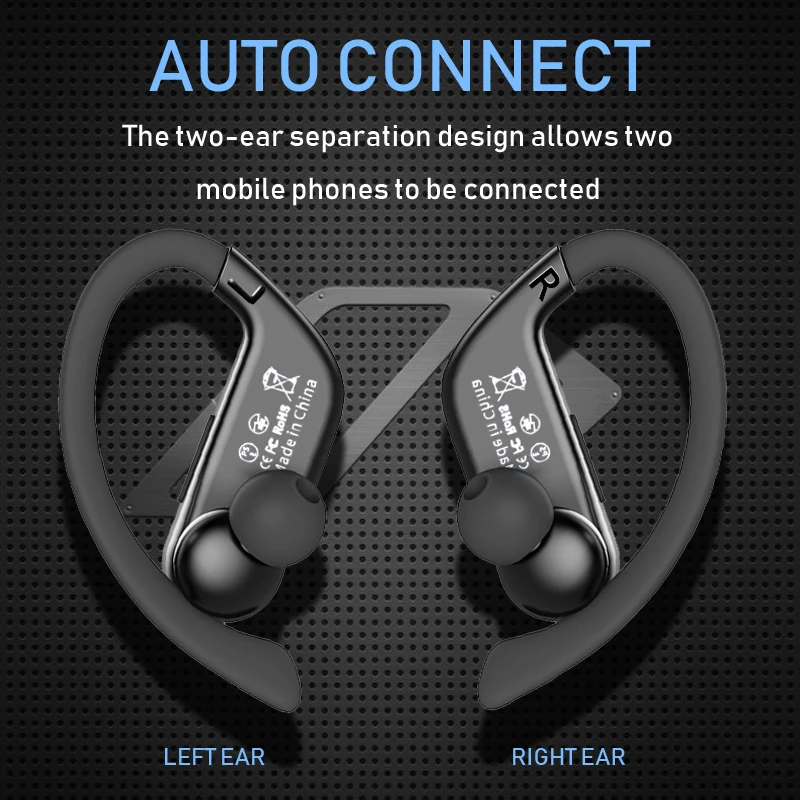 YUNAO porQ69 Wireless Earphones ear Hook Sport Bluetooth Earphone With LED power display Headphone charging box Binaural HD call