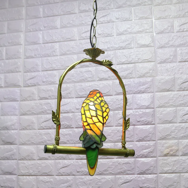

Stained Glass Parrot Light Antique Art Glass Bird Pendant Lamp Living Room Glass Shade Light Fixture LED Pendant Lights