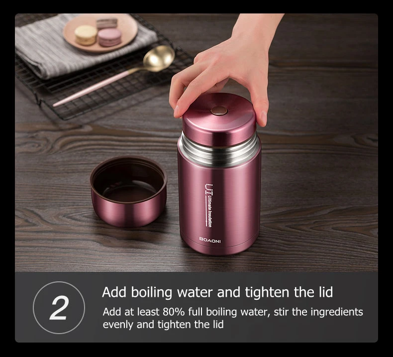 BOAONI 800ml/1000ml Food Thermal Jar Vacuum Insulated Soup Thermos  Containers 316 Stainless Steel Bodum Lunch Box With Folding Spoon 210709  From Shanye10, $41.73