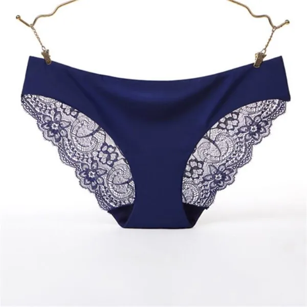 Dark Blue Женские сексуальные кружевные бесшовные трусы, модные женские элегантные фиолетовые шелковые трусы с низкой талией, нижнее белье для женщин с леопардовым принтом - Цвет: Dark Blue