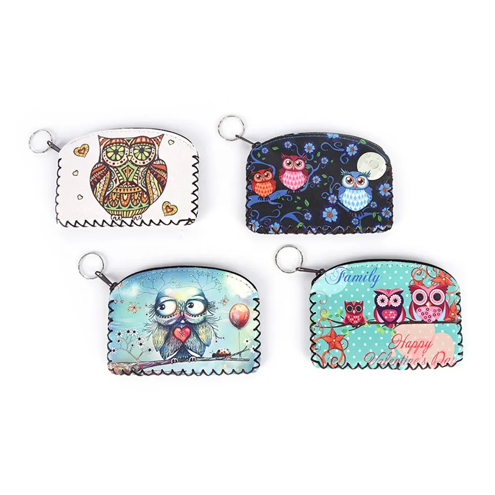 1PCS Women Clutch Zipper Coin Bag Pouch Handmade Hem Wallet Purse Graffiti Owl Cat Elephant coin purse Change Purse Card Holder