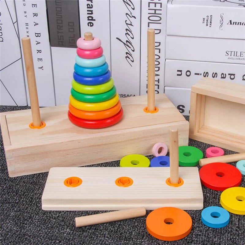 Hanoi Tower Kids Educational Toys Safety Child Wooden Early Learning Classic Mathematical Puzzle Toy for Children | Игрушки и хобби