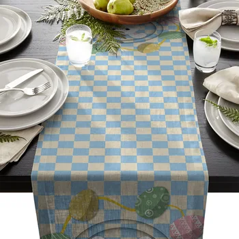 

Happy Easter Eggs Plaid Cartoon Table Runner Table Flag Home Party Decorative Tablecloth Table Runners