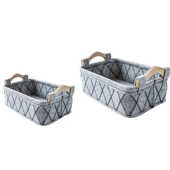 

Felt Storage Basket Thickened Fabric Clothes Laundry Basket Desktop Toys Organizer Sundries Storage Box Bag 2Pcs