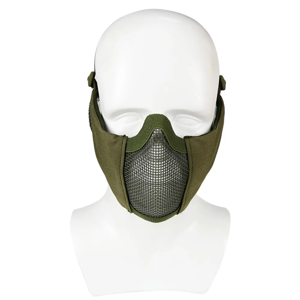 Outdoor Tactical Steel Mesh Mask Breathable Hunting Airsoft Paintball Cycling Half Face Mask Protective Strap Face Cover