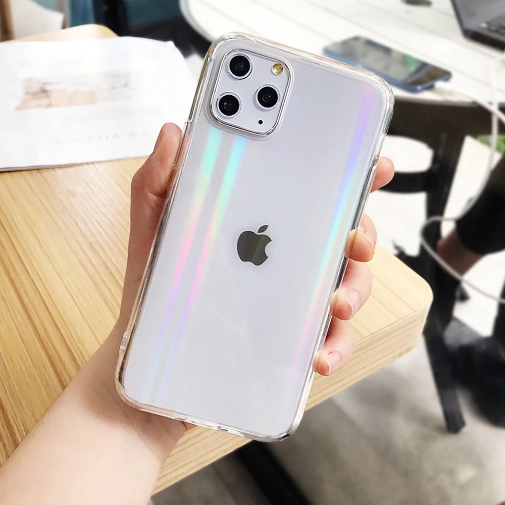 Градиентный Радужный лазерный Прозрачный чехол для iPhone 11 Pro Max X XR XS Max 6 6s 7 8 Plus, роскошные прозрачные мягкие акриловые чехлы