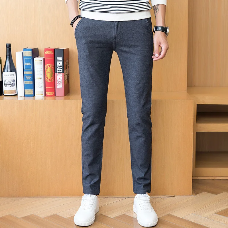 Весна лето осень мужские брюки-карандаш Серый Черный Синий стрейч мужской молодой длинные Чино тонкие мужские брюки - Цвет: gray