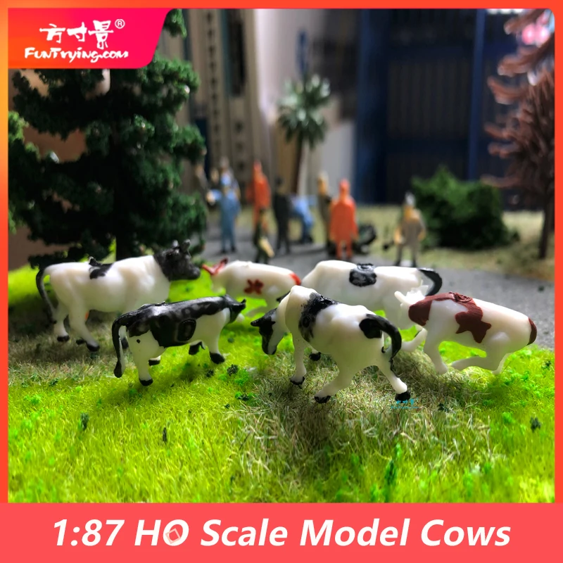 10pcs HO Scale Model Farm Animal Figures 1/87 Cows Fit For Train Building Layout - Foto 2