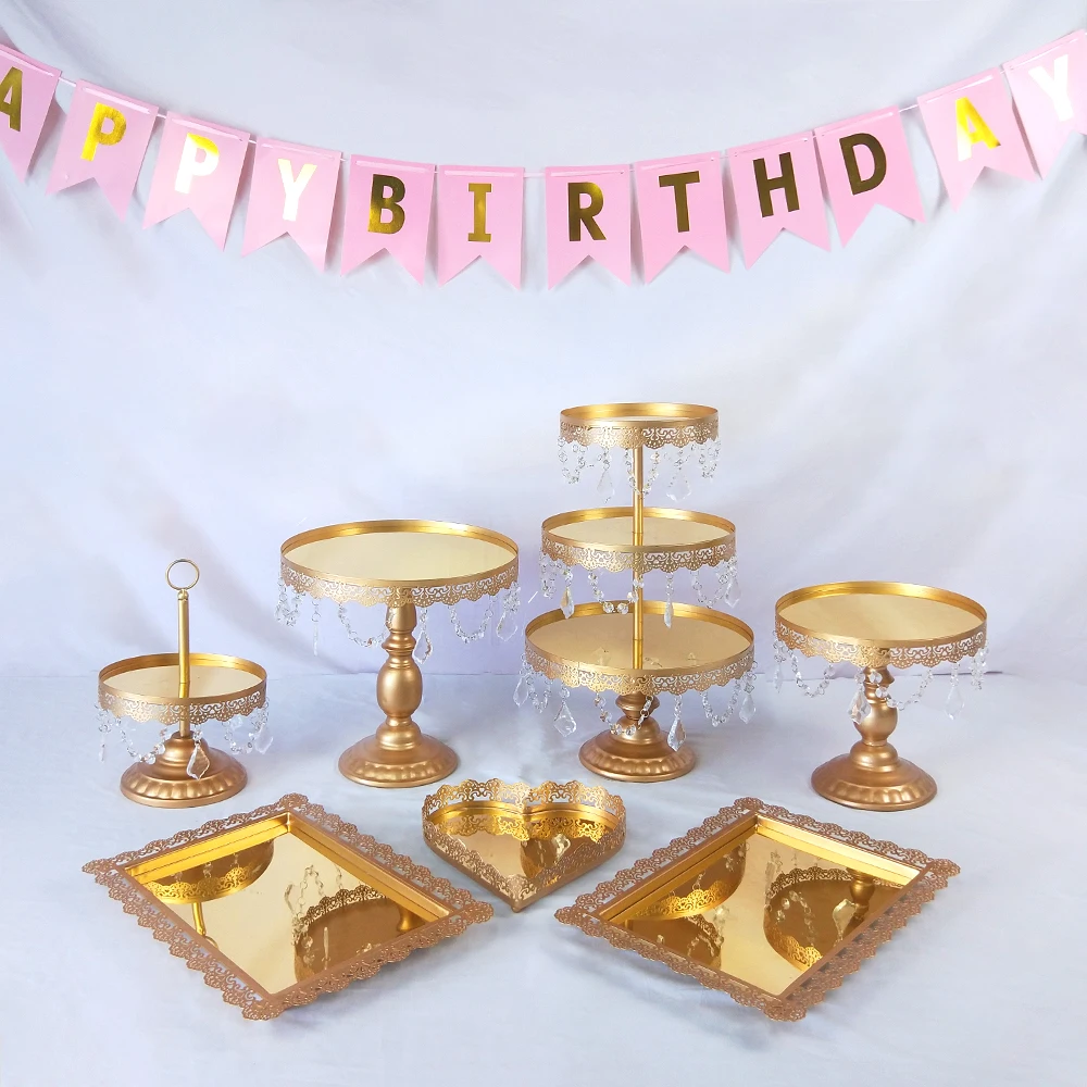 

Tobs Cupcake Tower Stand Dessert Display Mirror Crystals Decor Supplies Wedding Cake Stand Set Party Decor Tray Metal Round