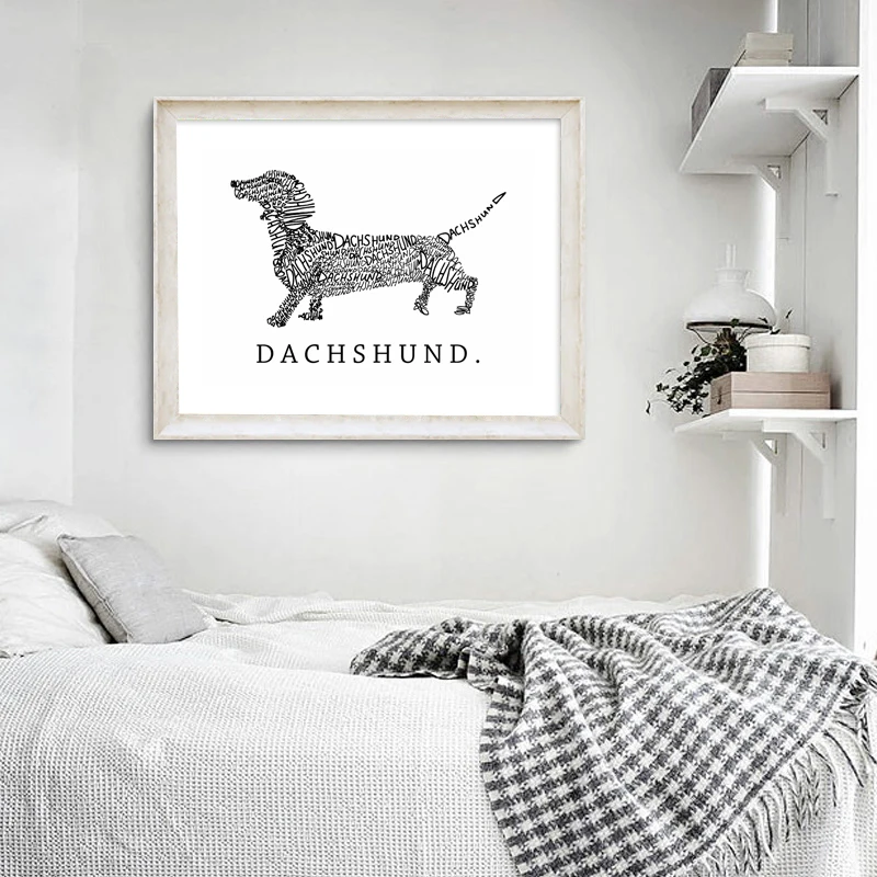 Simple-Style-Canvas-Print-Painting-Poster-Dachshund-Dog-Of-Letters-Modern-Abstract-Animal-Wall-Picture-Unframed