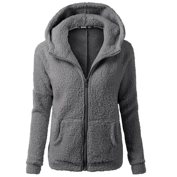 

Autumn Winter Women Fashion Long Sleeve Fluffy Hooded Hoodies Women Casual Solid Loose Zipper Sweatshirt Jacket