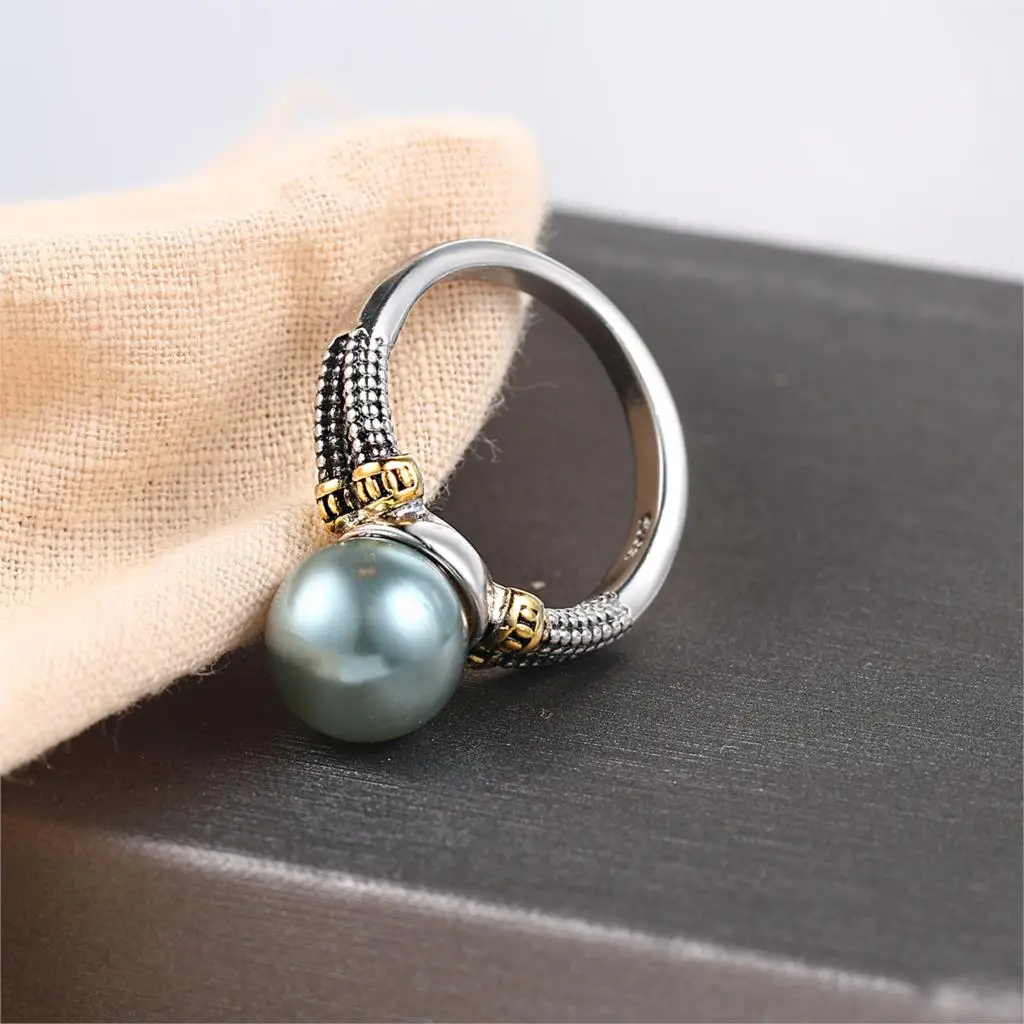 Двойное яркое элегантное стильное идеальное круглое серое Имитация Жемчуга белого золота обручальное кольцо для женщин модное ювелирное изделие KBR431