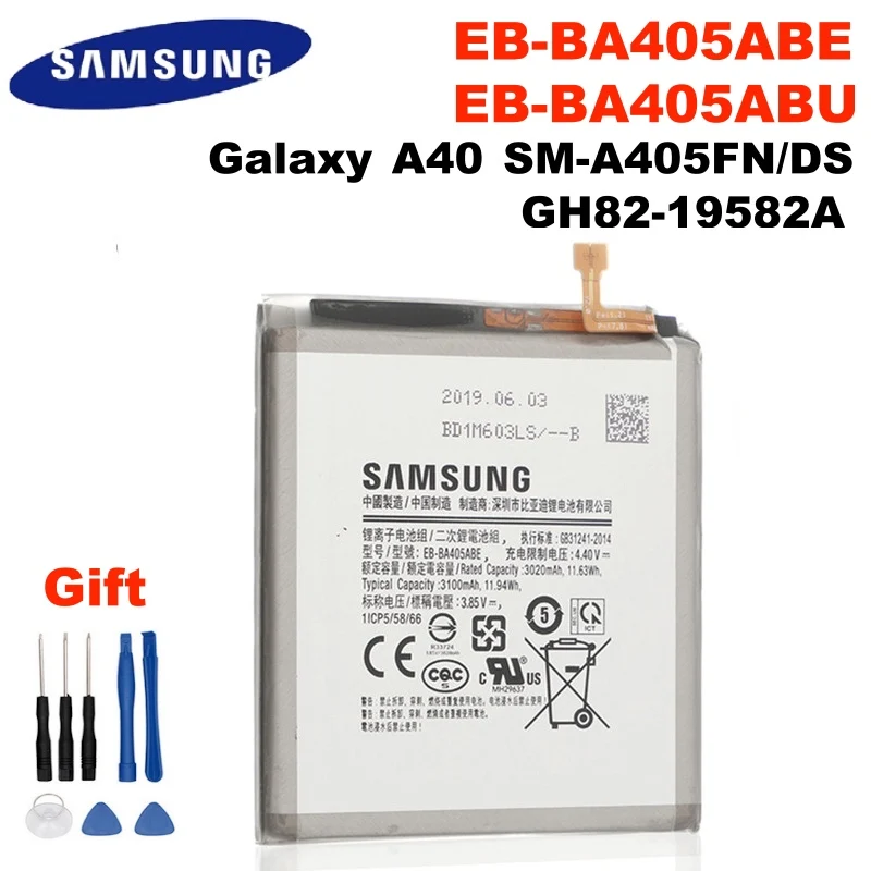 SAMSUNG оригинальный EB BA405ABE BA405ABU 3100 мА/ч батарея для Galaxy A40 2019 SM A405FM/DS A405FN/DS GH82 19582A + Инструменты|Аккумуляторы