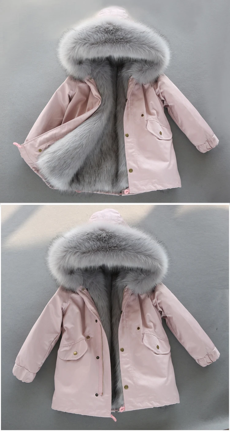 Dollplus/-30 градусов новая одежда для девочек с длинными рукавами, одежда с мехом зимняя куртка теплая детская одежда утепленный пуховик с капюшоном, пальто из искусственного меха подростков верхняя одежда; парка