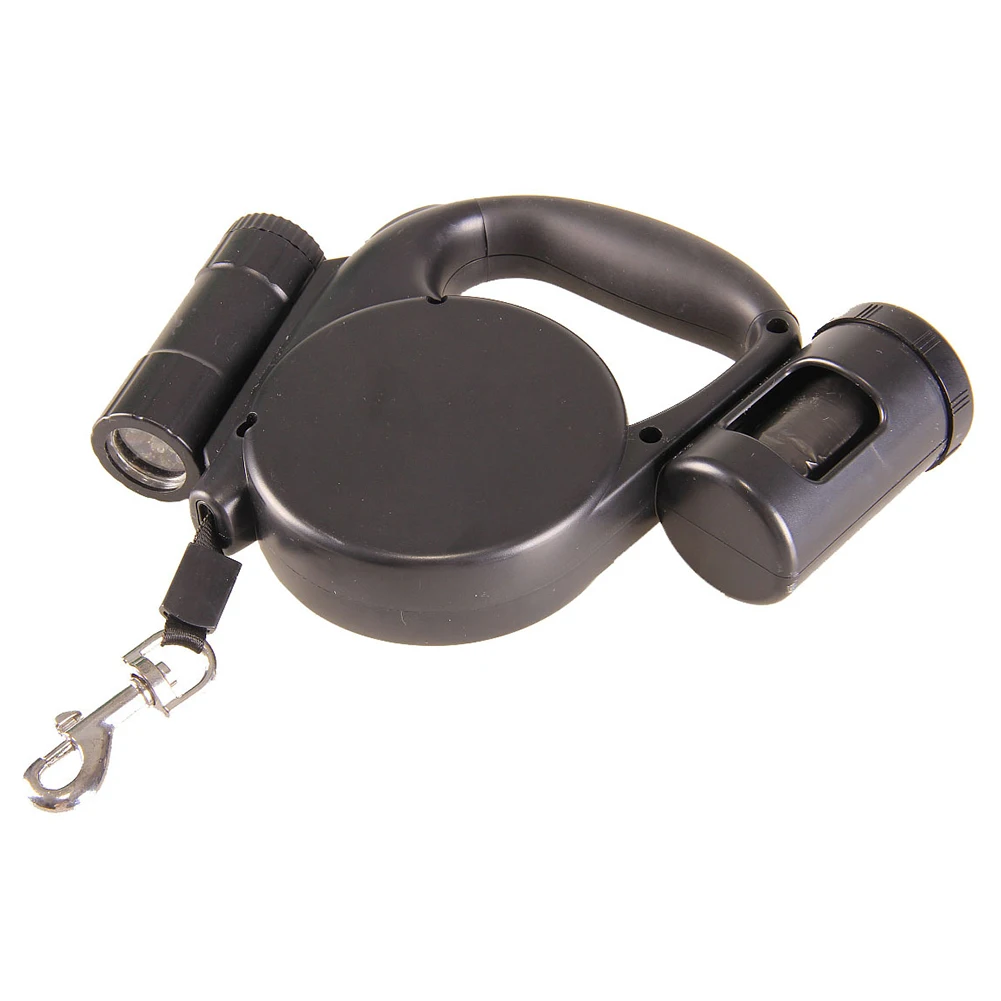 multi-function retractable dog leash with garbage bags LED light 4.5 meters automatic traction rope black - Цвет: Черный