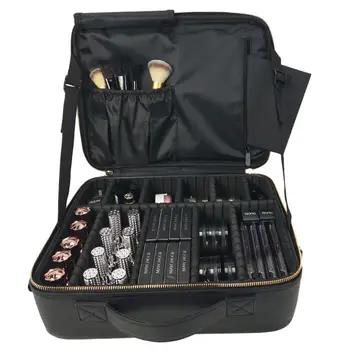 

Professional Leather Clapboard Make Up Box Handbag Portable Travel Large Capacity Toiletry Cosmetic Insert Storage Suitcase