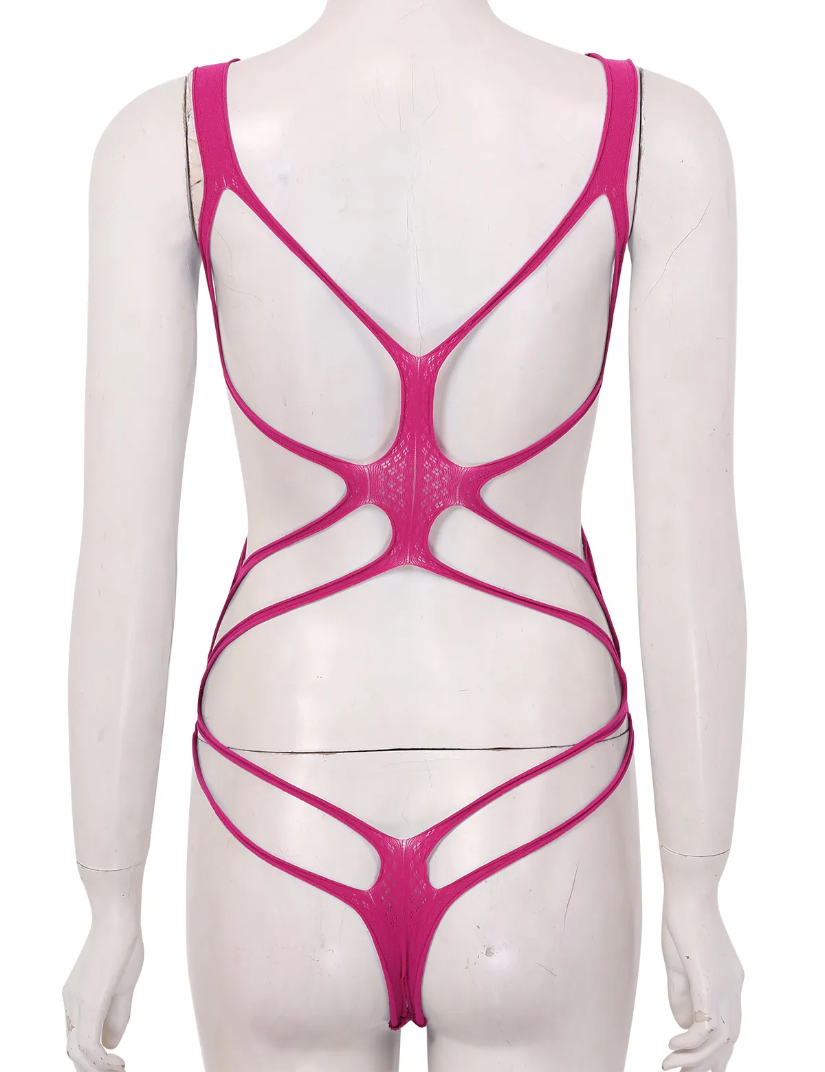 Sexy Lingerie Latex Bodysuit iEFiEL Women One-piece Hollow Fishnet Open Cups Crotchless Bodystockings See-through Stretchy Nightwear