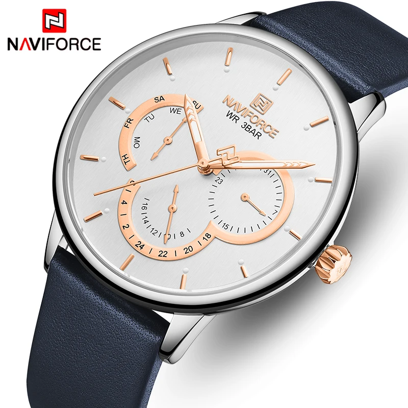 

NAVIFORCE Men Watches Top Brand Luxury Waterproof Leather Quartz Watch Men Fashion 24 Hour Date Male Clock Relogio Masculino