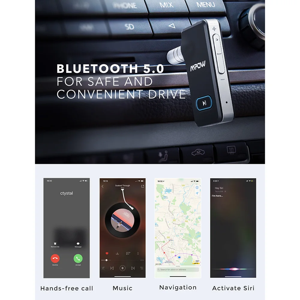 Mpow BH129 Bluetooth аудио приемник V5.0 беспроводной адаптер с CVC6.0 шумоподавлением