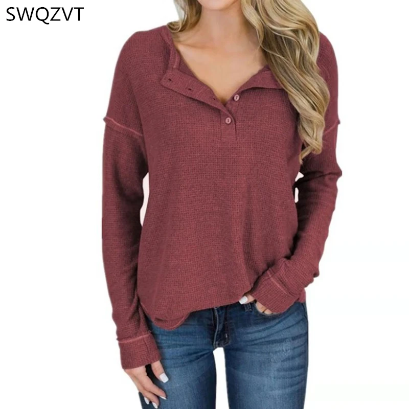 

Long Sleeve T Shirt Women 2019 Autumn Winter Loose Button Round-neck Women tshirt Casual New Women Clothes Streetwear top