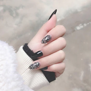 

24pcs/set Punk Black Fake Nails Rivet Round Head Full Cover Fingernail Decal Nail Art Tips Artificial Beauty Nail Tools