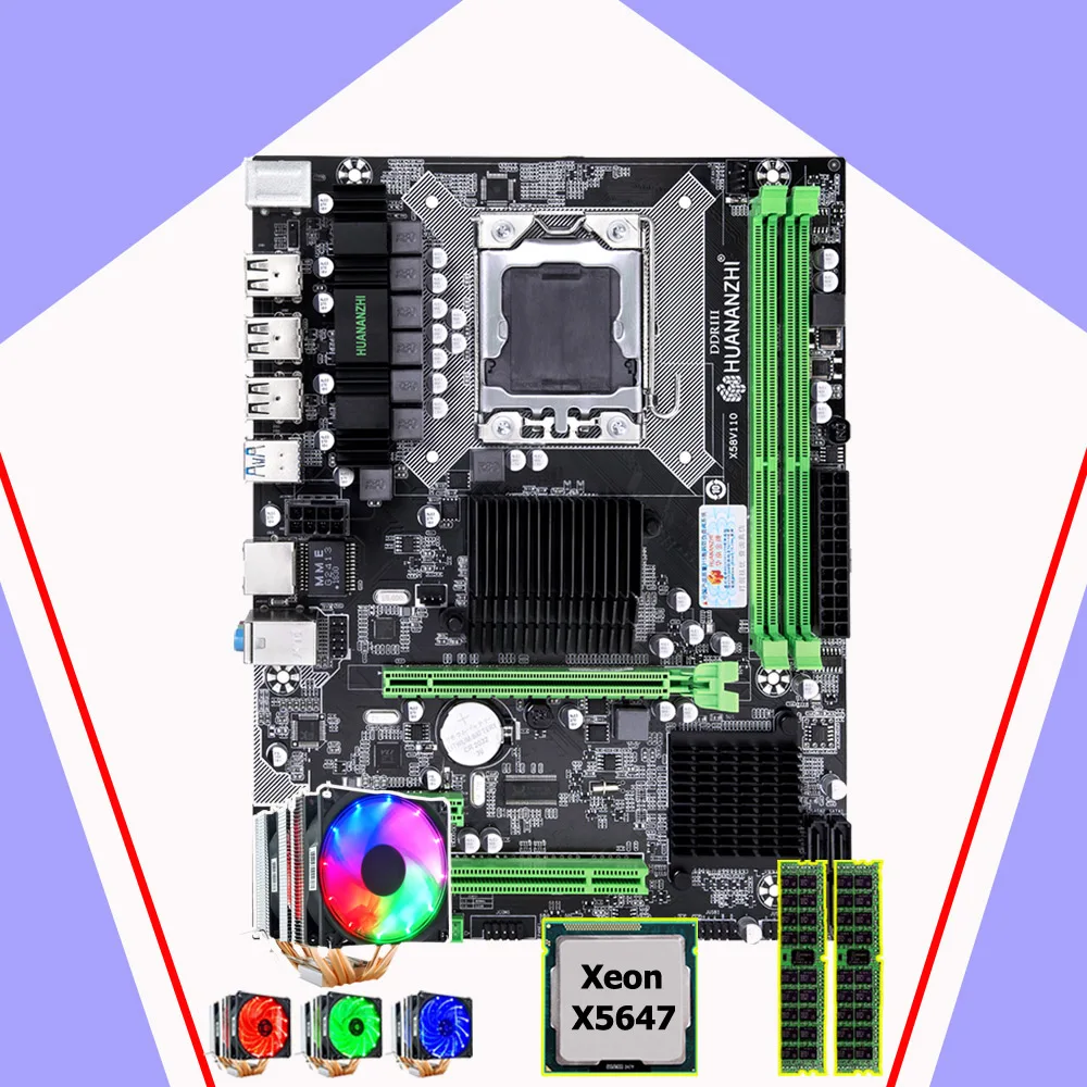 ^Cheap HUANANZHI X58 Pro motherboard CPU RAM set brand motherboard with CPU Intel Xeon X5647 2.93GHz 6 heatpipes cooler RAM 32G(2*16G)