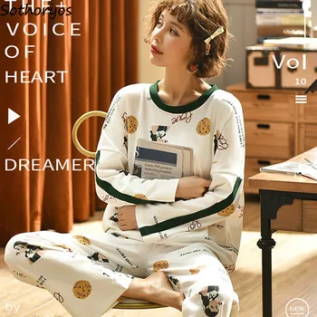 

Pajama Sets Women Printed Korean Style Casual All-match Loose Trendy Womens Simple Harajuku Autumn Soft Students Pajamas Ladies