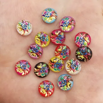

New 100pcs Mix Resin 10mm Colorful Peony Round Flat Back Rhinestone Appliques DIY Wedding Scrapbook Craft Buttons F841