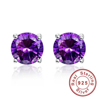 

AAA Quality New 4.6g 925 Silver Trendy Earrings Wedding Amethyst Purple Pierced Earrings Ear Studs for Wedding Engagement Party
