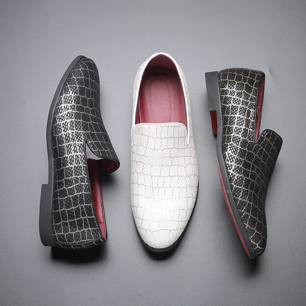 

Newest Men Luxury Designer Leather Shoes Plaid Pattern Moccasin Soft Flats Loafers Shoes Casual Slip on Shoes Large Size 38-48