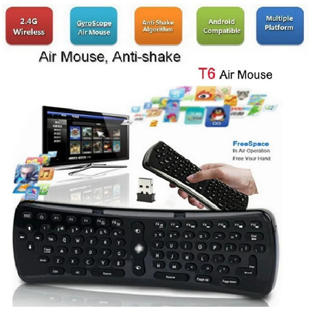 

6 Axis 2.4Ghz Wireless Gyroscope Mini Mouse T6 Keyboard For PC/Android Smart TV Flexily And Efficiently
