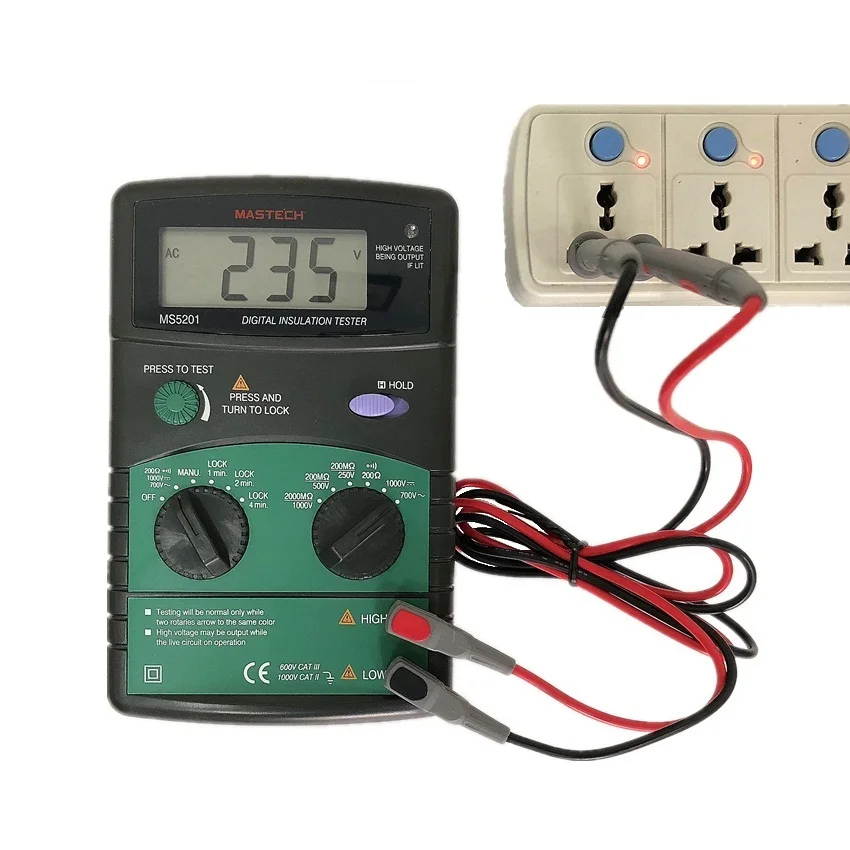 Mastech MS5201 Цифровой мультиметр 1999 отсчетов измеритель изоляции сопротивление AC/DC напряжение со звуком и световой сигнализацией