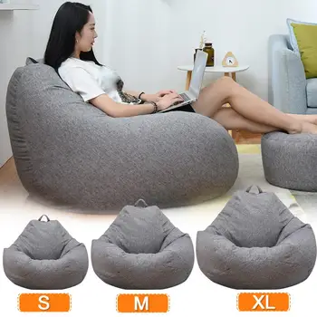 

42 Small Lazy Sofas Cover Chairs without Filler Linen Cloth Lounger Seat Bean Bag Pouf Puff Couch Tatami Living Room