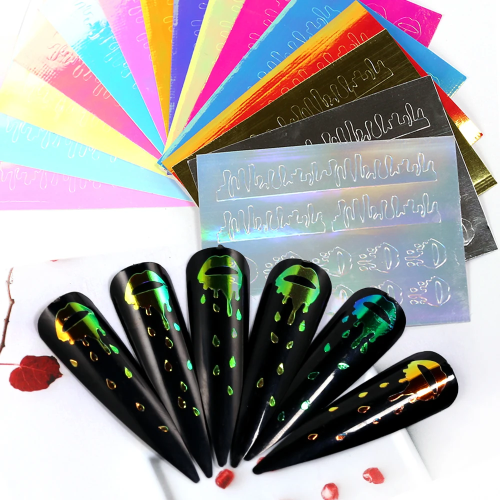 

Nail art sticker flame adhesive Ultra-thin Belt with back glue laser foil 16 colors mouth pattern 3D nail art decals BZ156