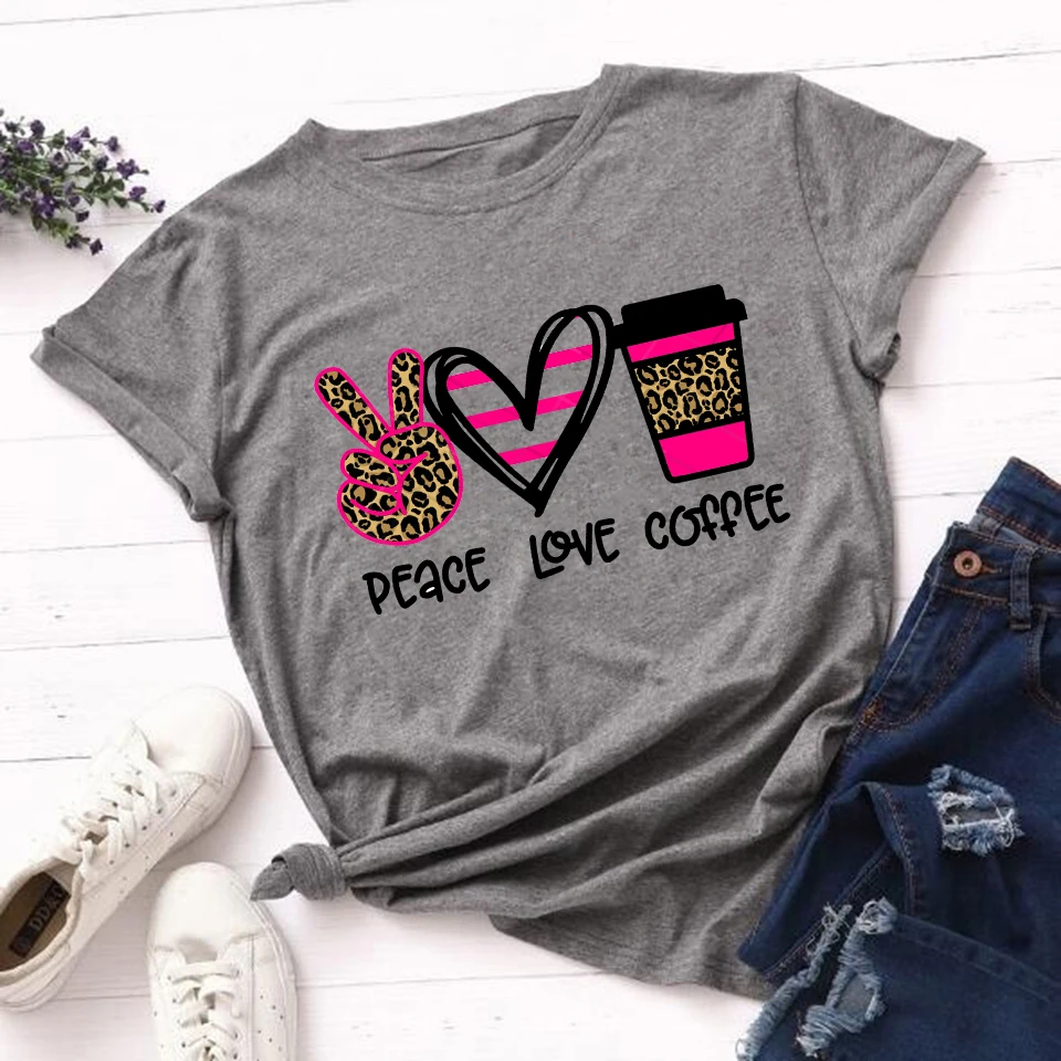 Модные женские Топы 2020 футболка леопардовая с надписью Love Coffee Повседневная