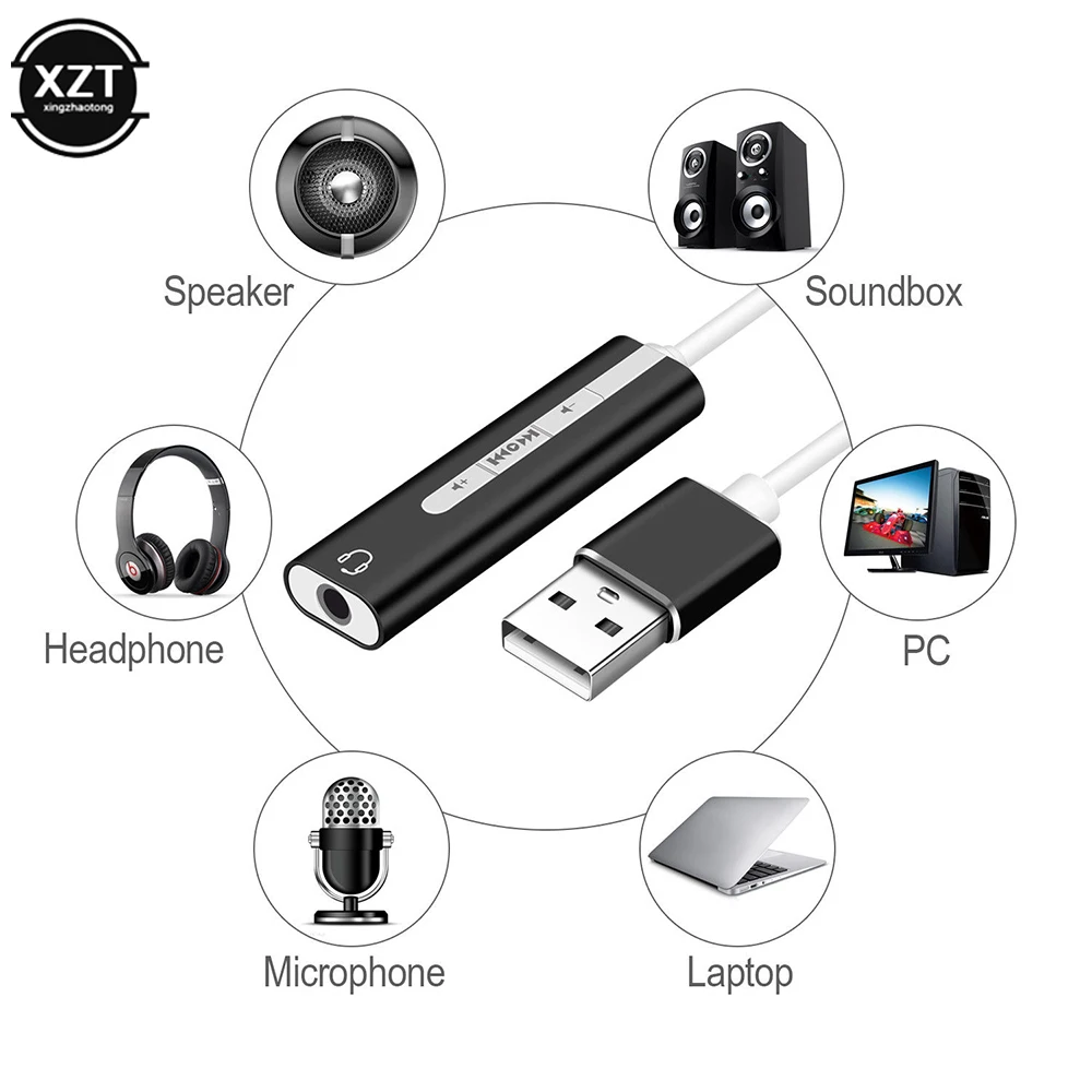 

2 in 1 USB Sound Card Audio 7.1 Channel 3D 3.5mm Jack Headphone Adapter Soundcard for Mic Speaker Laptop Computer External