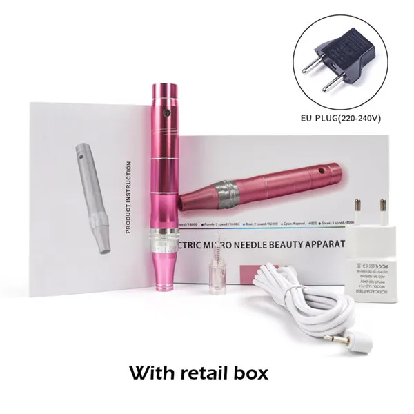 EU plug with box Электрическая регулировка микро игла ручка подтяжка кожи авто микро игла ручка машина антивозрастной кожи терапия устройство - Цвет: EU plug with box