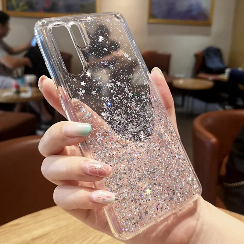 Bling Glitter Case for Huawei P20 Lite P30 pro Mate 20 Silicon Crystal Sequins Soft Cover Honor 8X Nova 5 Transparent Phone Case (15)