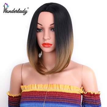 

WonderLady Ombre Brown Short Hair Wig For Women Middle Part 14" High Temperature FIber Natural Looking Fashion Synthetic Wigs