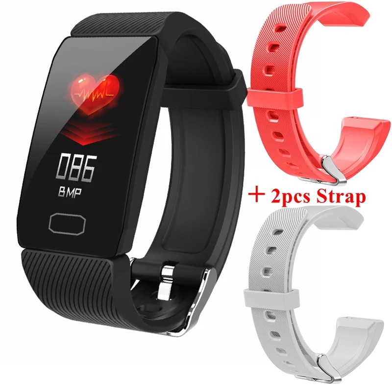Black add Two Strap LYKRY Q1, умный Браслет, измеритель артериального давления, пульсометр, фитнес-трекер, умный браслет, IP67, водонепроницаемый, для xiaomi honor - Цвет: Black add Two Strap