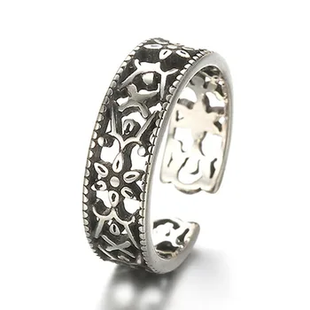

Classic Pattern Flower Carving Thail Silver Ring Hollow Opening Rings For Women Gifts 925 Sterling Silver S-R144