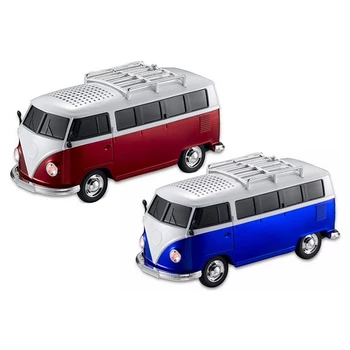 

2x Colorful Mini Bluetooth Speaker Car Shape Mini Bus Speaker Support Fm +U Disk Insert Card Mini Speaker Mp3 Player Red & Blue