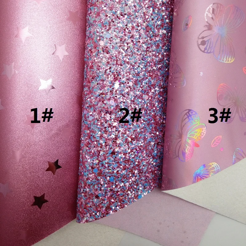 Розовая блестящая ткань, Переливающаяся искусственная ткань, листы из искусственной кожи со звездами для банта A4 21x29 см мерцающие XM866