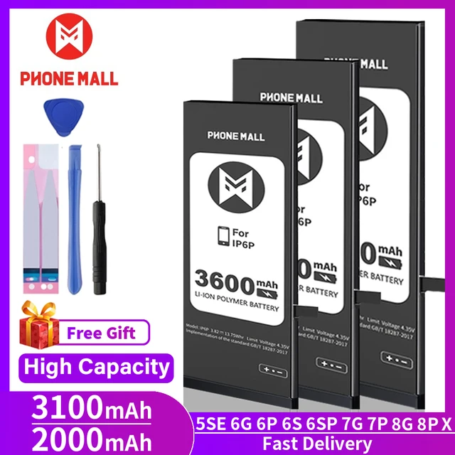 PHONEMALL High Capacity AAAAAA Battery For iPhone 6 6S 5G 5S 7 8 Plus X 6Plus Original Batter Replacement For Iphone X 6S 7G 1