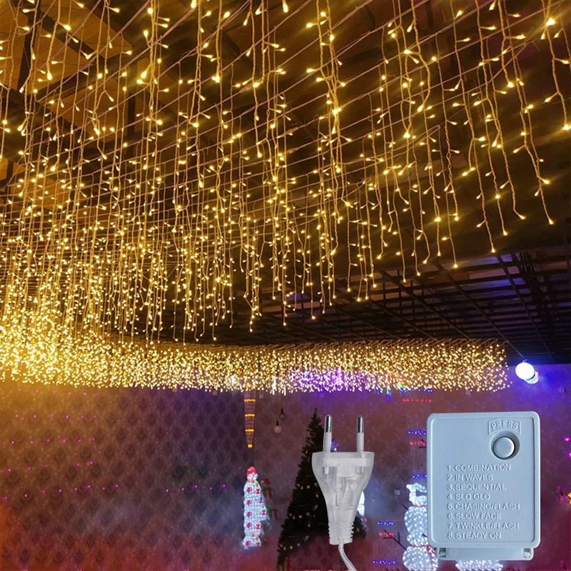 thumbnail image 1 of LED Icicle String Light Christmas Garlands Curtain Fairy Lights Waterfall Outdoor Waterproof For Home Party Garden Room Decor, 1 of 5