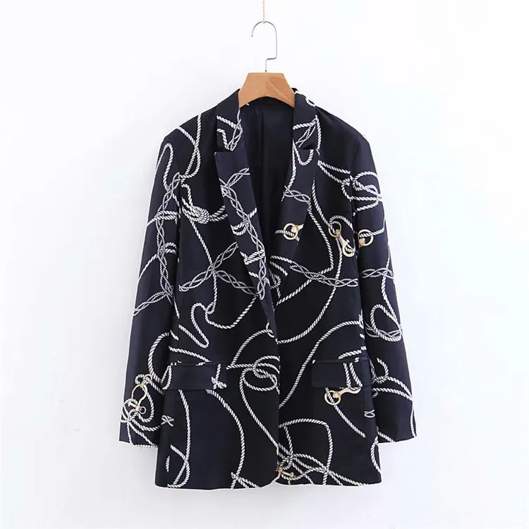 

Xz1949 Spring And Summer Trend WOMEN'S Dress New Style Tops Suit Collar One-Button Chain Printed Long Sleeve Small Suit Women's